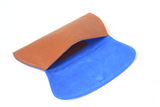 [Electric Bluebonnet Suede/Saddle Tan] Pommel Clutch open view