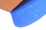 [Electric Bluebonnet Suede/Saddle Tan] Pommel Clutch open view close up