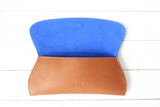 [Electric Bluebonnet Suede/Saddle Tan] Pommel Clutch open view