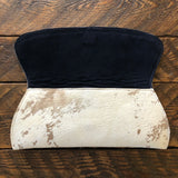 [Cowhide I] Pommel Clutch open with navy suede interior